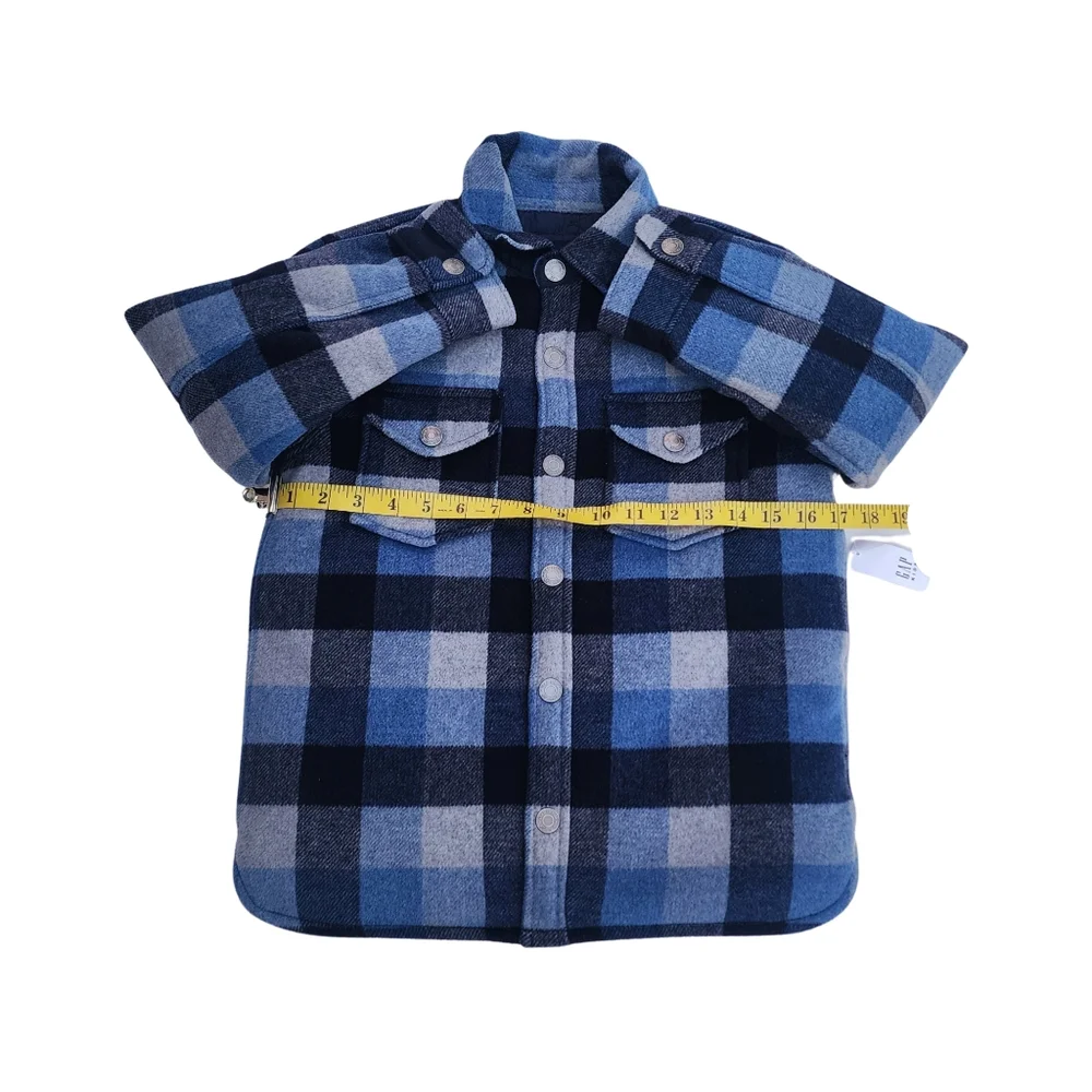 GAP Kids Boy's Work Shirt Jacket Shacket Lined Insulated Plaid Blue Gray, Size M